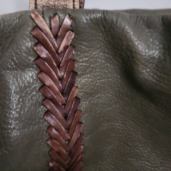 Stylish Olive Green Leather Tote Bag - Picture 3 of 8